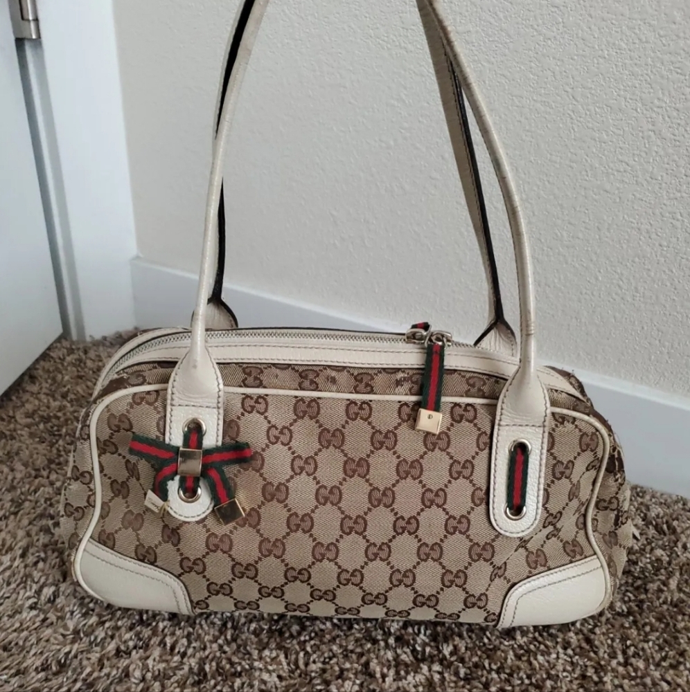 Authentic Gucci Princy Brown beige canvas fabric shoulder bag